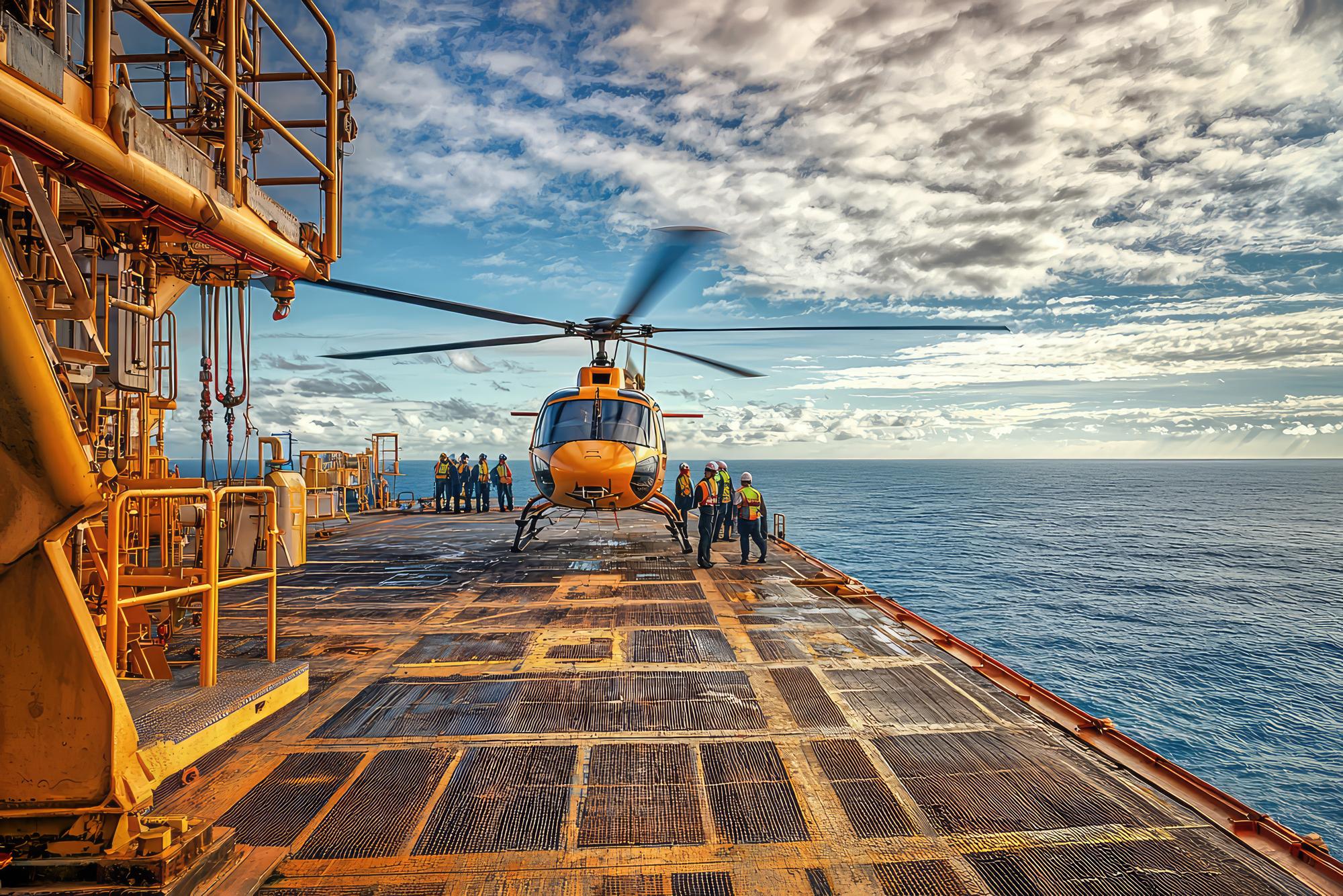 Helikopter transfer na platformę wiertniczą